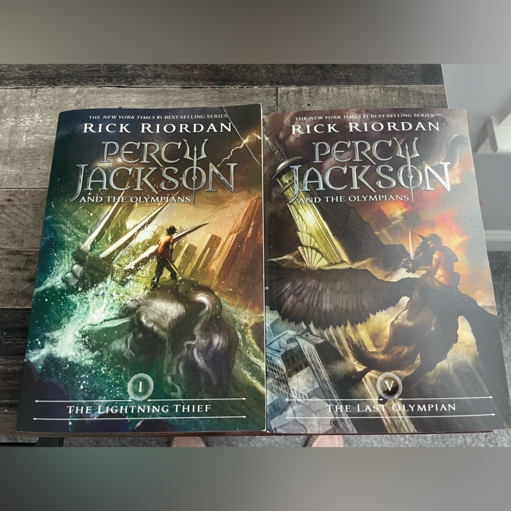 Rick Riordan. Percy Jackson books 1 & 5. Paperback
